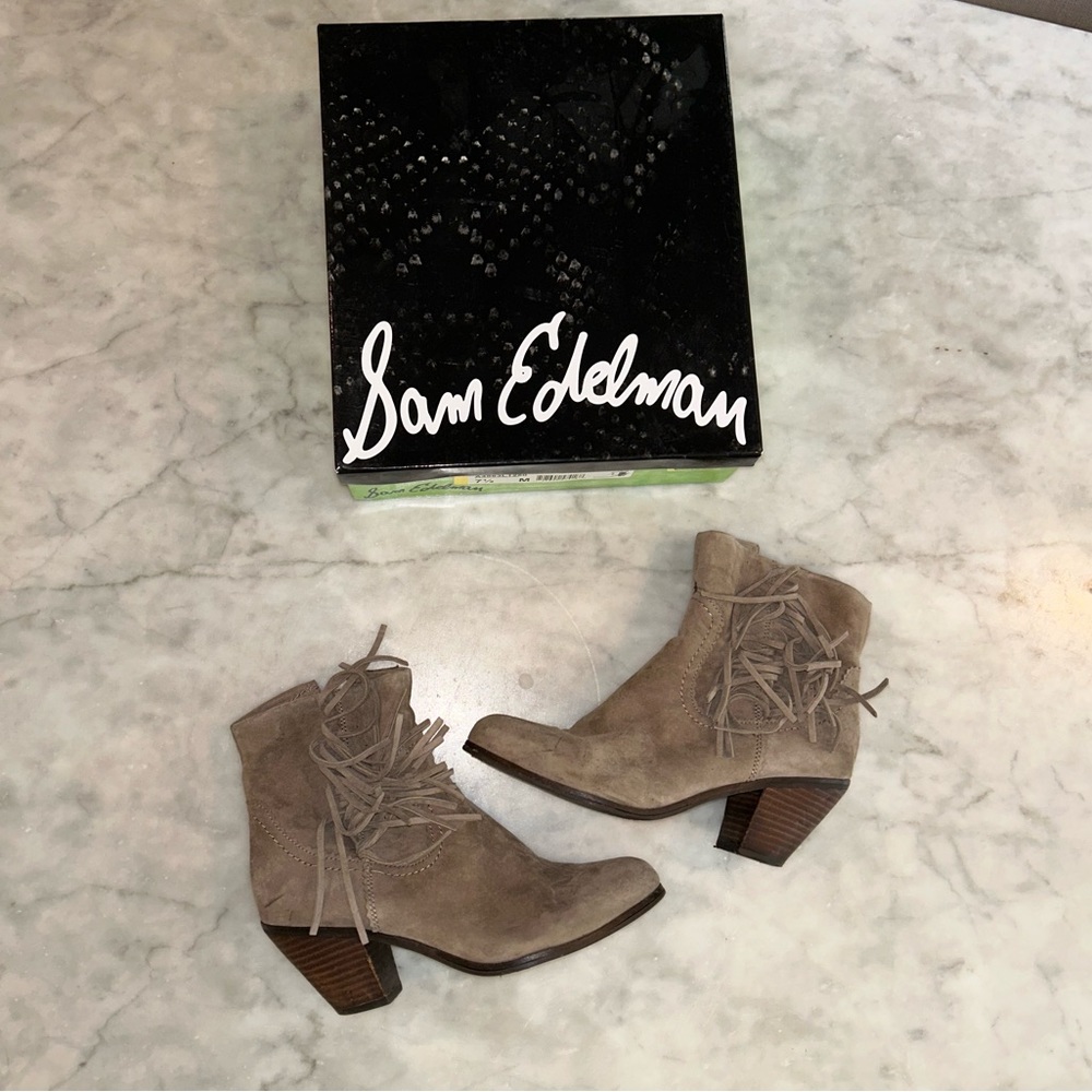 SAM EDELMAN “Louie” Suede Fringe Boots (7.5)